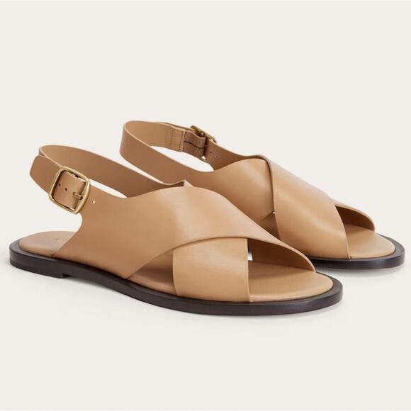 Everlane City Crossover Sandals Taupe Leather Buckle Flat Slide 9 NEW w/o Box - Picture 8 of 8